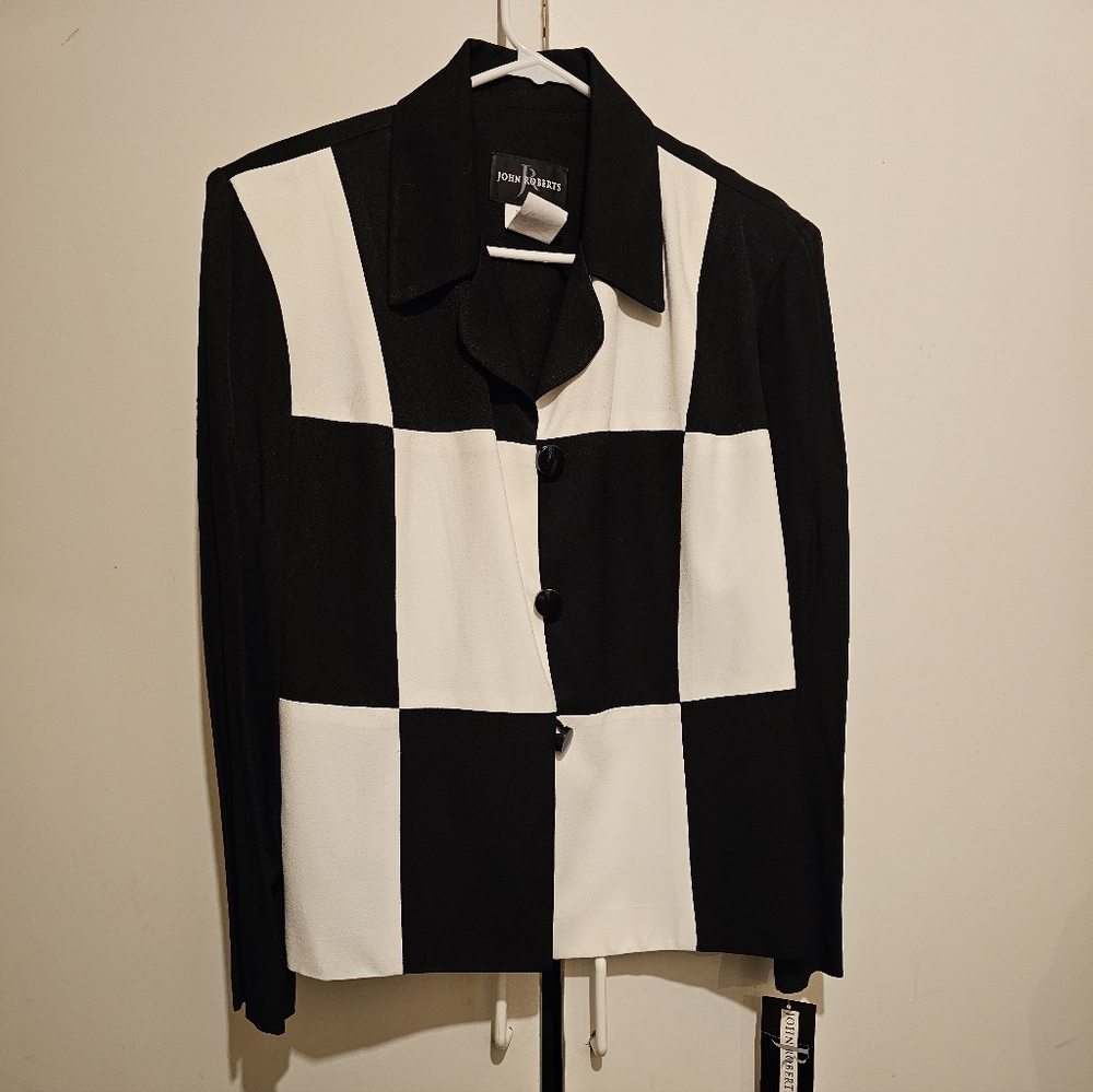 Vintage John Roberts Black and White Checkered Women's Jacket